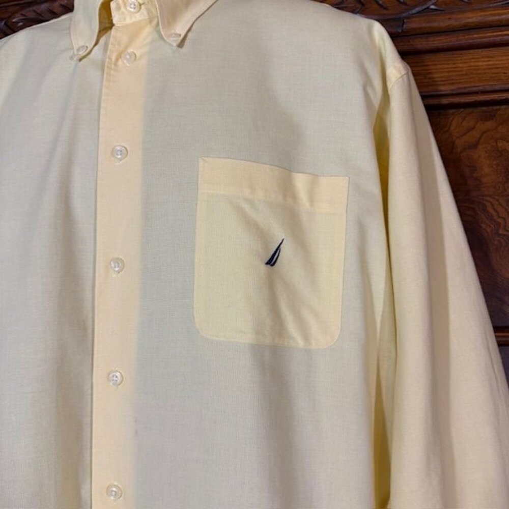 Nautica Yellow 100% Cotton Logo Pocket Button Down Shirt - Picture 4 of 11